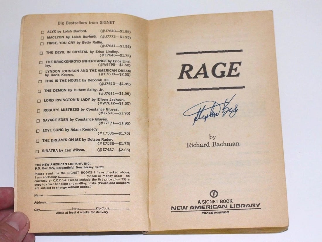 Stephen King Signed RAGE Book Richard Bachman First Edition 1977 Paperback w/COA (1 of 11)