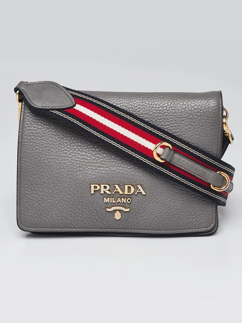 Prada Grey Vitello Daino Leather Crossbody Flap Bag (1 of 12)