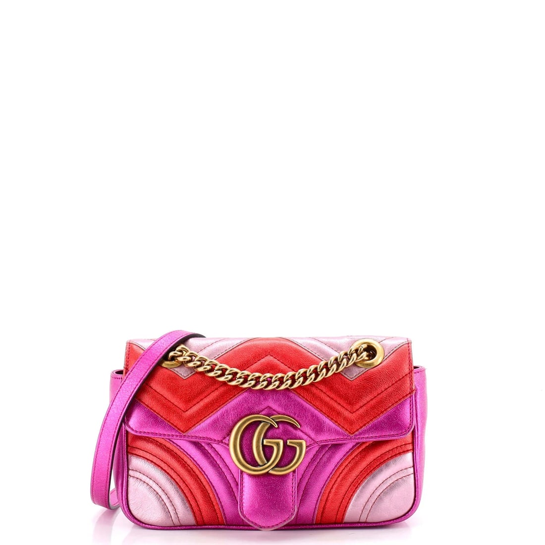 Gucci GG Marmont Flap Bag Matelasse Leather Mini: Condition: Pre-owned - Fair,Brand: Gucci,Exterior Material: Leather,Style: Cross Body Bags,Exterior Color: Pink,Department: Women,Size: Mini