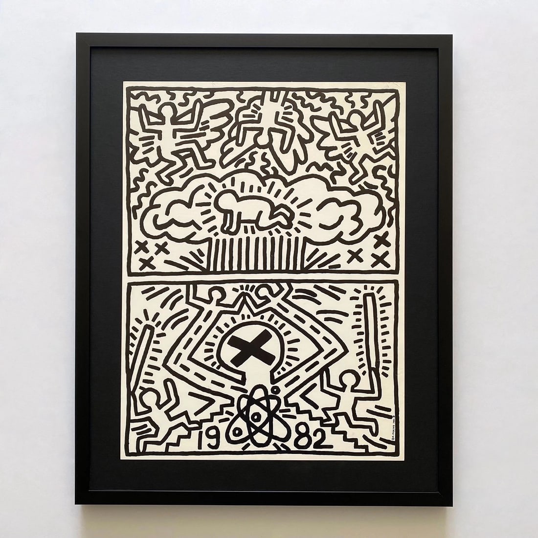 KEITH HARING RARE 1982 LITHO PRINT " NUCLEAR DISARMAMENT " FRAMED POP ART POSTER (1 of 15)