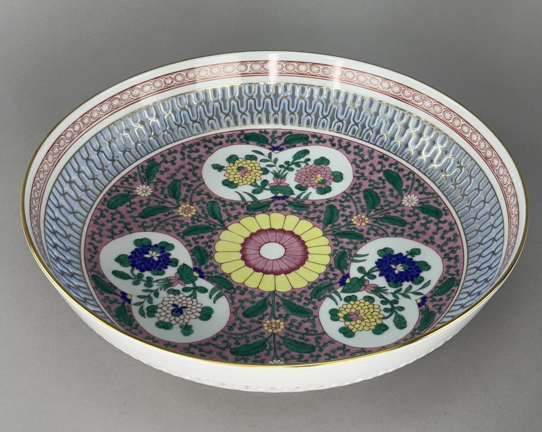 Herend Handpainted Emaille Rose ERS Reticulated 10 7/8" Bowl w Artist Signature (1 of 9)