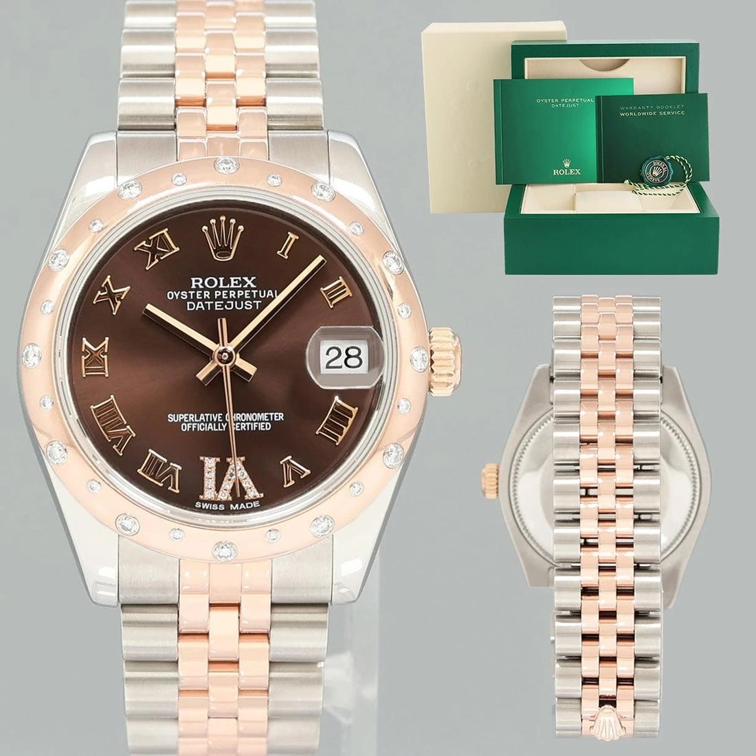 MINT 2015 Rolex DateJust Rose Gold Two Tone 31mm 178341 Chocolate Diamond Watch: Condition: Pre-owned - Excellent,Brand: Rolex,Department: Men,Type: Wristwatch,Country of Origin: SwitzerlandBrand Rolex (Guaranteed Authentic)ModelDateJustReference Number178341Serial NumberRandomGen
