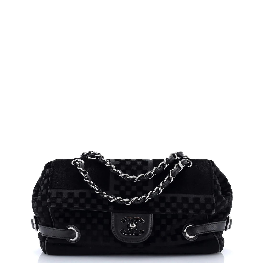 Chanel Vintage CC Side Belted Flap Bag Check Embossed Velvet Medium (1 of 6)