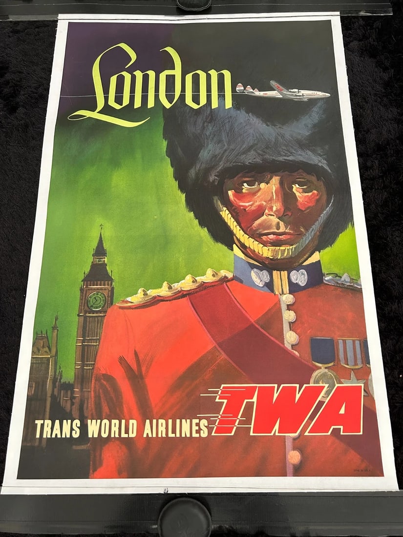 Original DAVID KLEIN TWA 1950s LONDONTravel Poster/PROFESSIONALLY LINEN LINED (1 of 8)