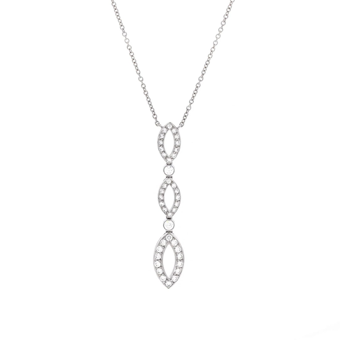 Tiffany & Co. Jazz Swing Drop Pendant Necklace Platinum with Diamonds: Condition: Pre-owned - Good,Brand: Tiffany & Co.,Main Stone: Unknown,Metal: Platinum (Pt950),Metal Purity: Unknown,Style: Pendant,Type: Necklace,Color: Silver,Material: UnknownCondition: Great. Minor