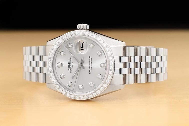 ROLEX OYSTER PERPETUAL DATE 1500 34MM STAINLESS STEEL SILVER DIAMOND WATCH - 2