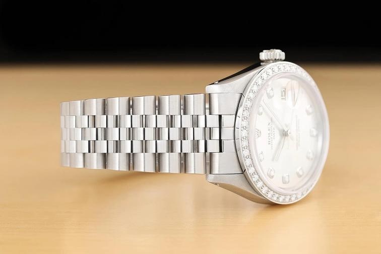 ROLEX OYSTER PERPETUAL DATE 1500 34MM STAINLESS STEEL SILVER DIAMOND WATCH - 7