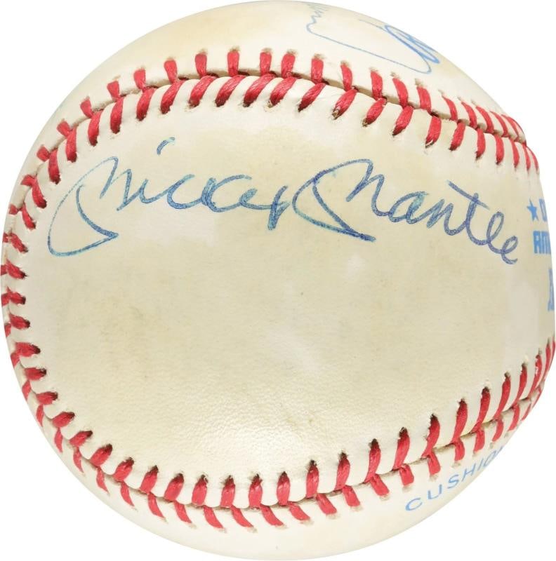 Mickey Mantle Ted Williams Carl Yastrzemski Triple Crown Signed Baseball PSA DNA: Major League Baseball Triple Crown Award winners multi-signed baseball. Ted Williams, Mickey Mantle, Frank Robinson, and Carl Yastrzemski signed this Rawlings Official American League (MacPhail) ball.