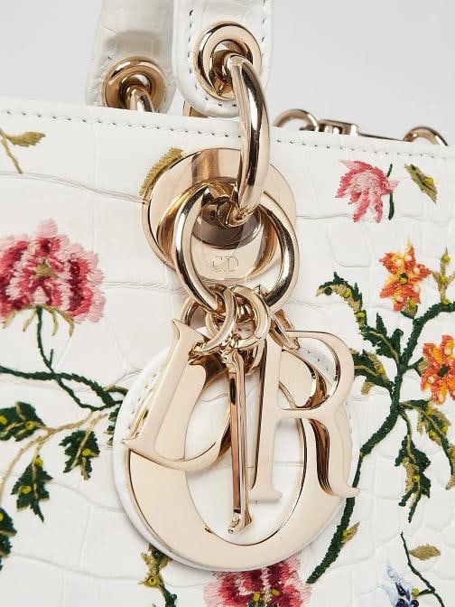 Christian Dior White Aligator Petites Fleurs Lady D-Joy Bag - 5