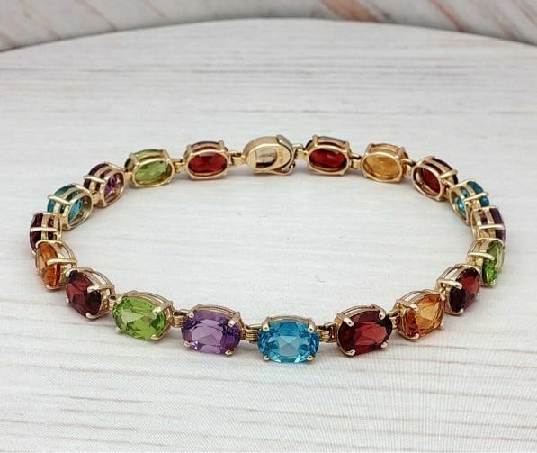 Multi-Stone Colorful Tennis Bracelet In 14k Yellow Gold. - 2