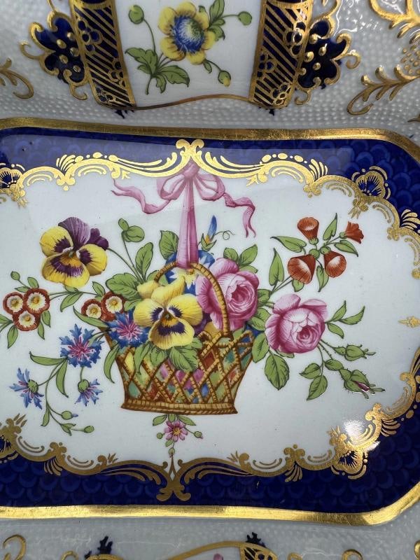 Impressive Antique Copeland Spode Hand Painted Gilt Cobalt Floral Tray or Dish - 2