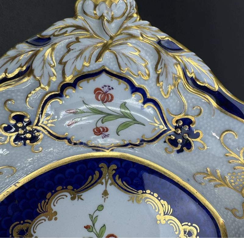 Impressive Antique Copeland Spode Hand Painted Gilt Cobalt Floral Tray or Dish - 3