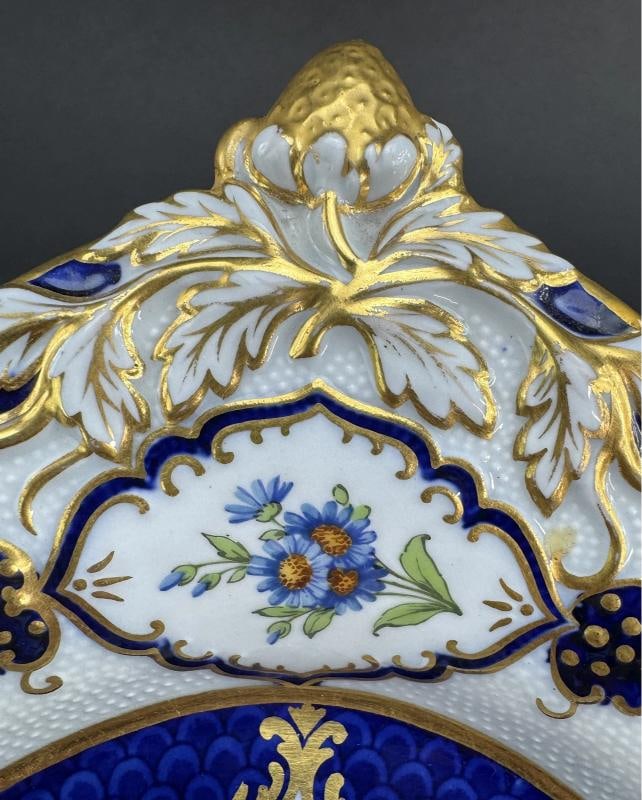 Impressive Antique Copeland Spode Hand Painted Gilt Cobalt Floral Tray or Dish - 4