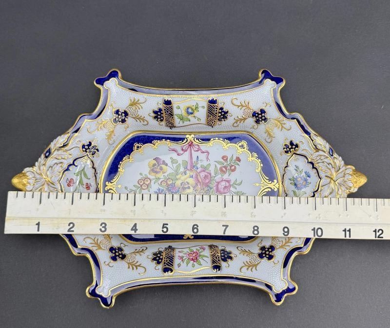 Impressive Antique Copeland Spode Hand Painted Gilt Cobalt Floral Tray or Dish - 8
