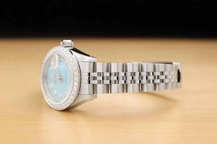 ROLEX LADIES DATEJUST 69174 AQUA BLUE DIAMOND 18K WHITE GOLD STEEL WATCH - 4