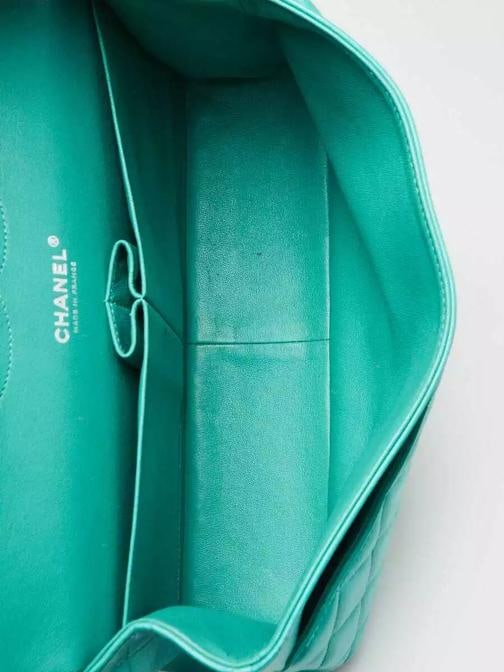 Chanel Green Quilted Lambskin Leather Classic Jumbo Double Flap Bag - 10