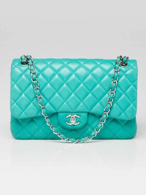 Chanel Green Quilted Lambskin Leather Classic Jumbo Double Flap Bag: Handle Drop: 13" - 24" adjustable Measurements: 12" L x 3.5" W x 8.25" H. Condition: Pre-owned - Good,Brand: Chanel,Exterior Material: Leather,Style: Crossbody Bags,Everyday Bags,Exterior Color: