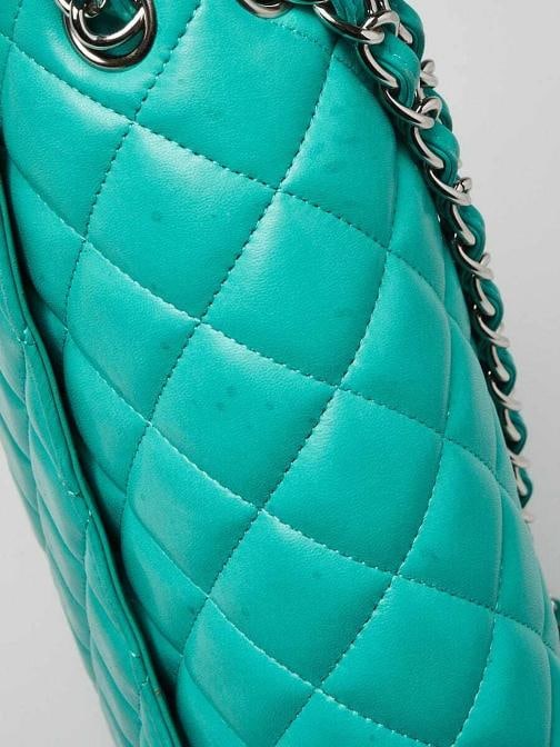 Chanel Green Quilted Lambskin Leather Classic Jumbo Double Flap Bag - 6