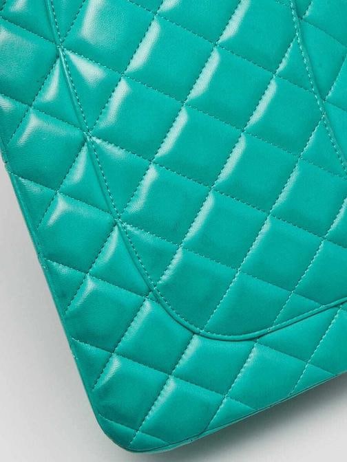 Chanel Green Quilted Lambskin Leather Classic Jumbo Double Flap Bag - 7
