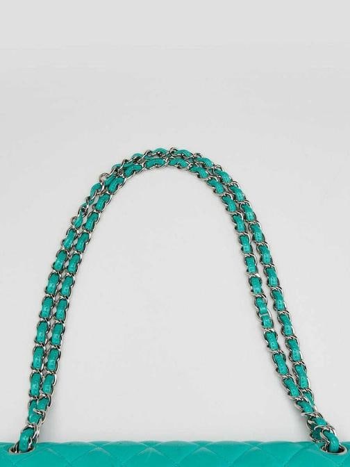 Chanel Green Quilted Lambskin Leather Classic Jumbo Double Flap Bag - 8