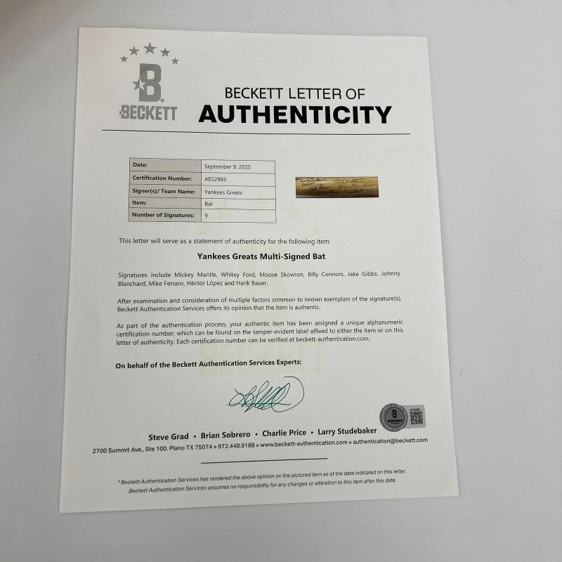 Mickey Mantle New York Yankees Legends Multi Signed Baseball Bat Beckett COA - 2