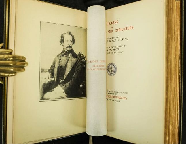 1924 Charles Dickens in Cartoon and Caricature Illustrated Full Leather 9" Tall - 9