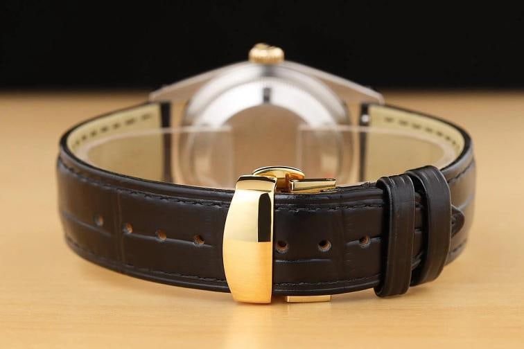 ROLEX MENS DATEJUST 16233 BLACK DIAL 18K YELLOW GOLD STEEL BLACK LEATHER WATCH - 6