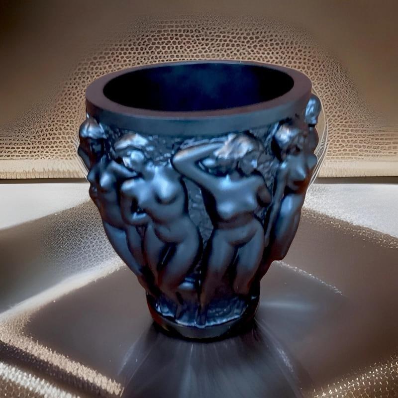 Xl Heavy Art Glass Lalique Style Black Bacchantes Vase H10Ã¢â‚¬Â - 11
