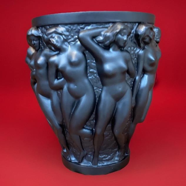 Xl Heavy Art Glass Lalique Style Black Bacchantes Vase H10Ã¢â‚¬Â - 13