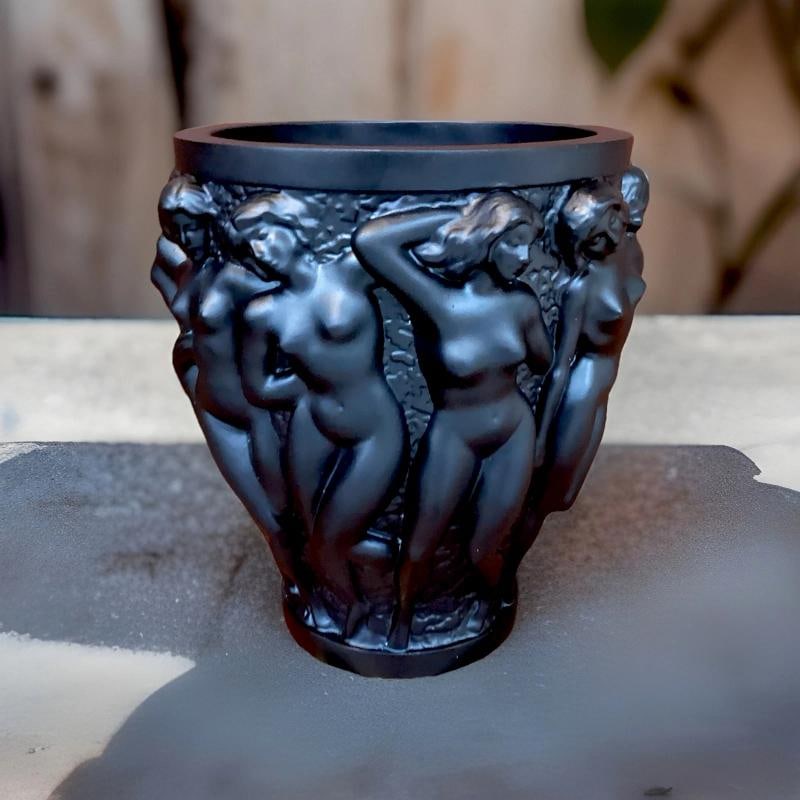 Xl Heavy Art Glass Lalique Style Black Bacchantes Vase H10Ã¢â‚¬Â - 14