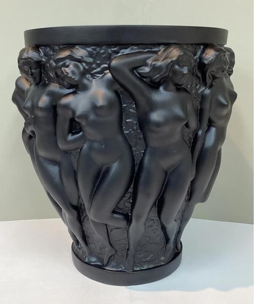 Xl Heavy Art Glass Lalique Style Black Bacchantes Vase H10Ã¢â‚¬Â - 15