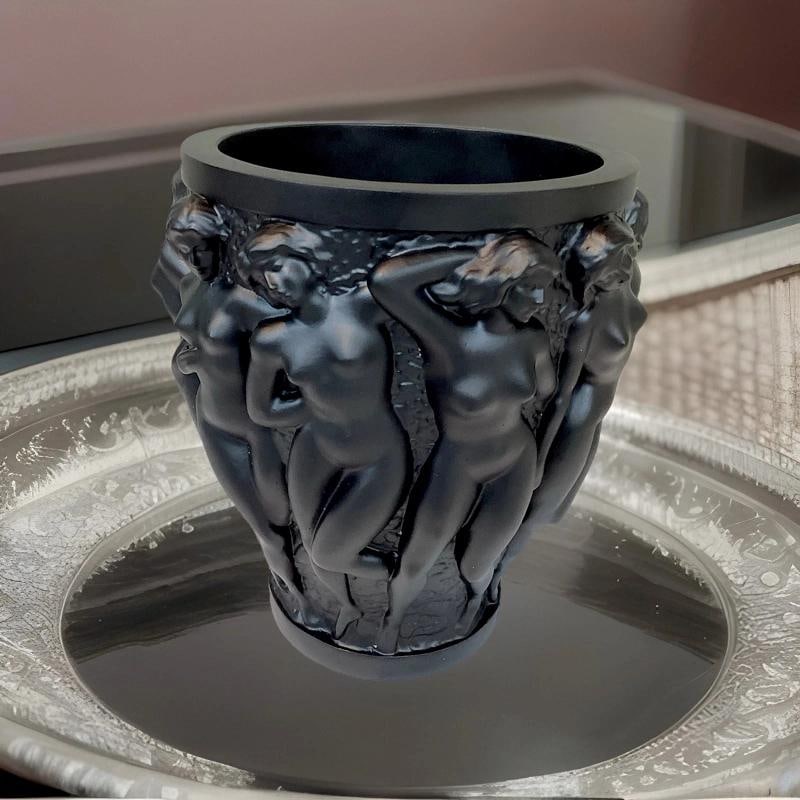 Xl Heavy Art Glass Lalique Style Black Bacchantes Vase H10Ã¢â‚¬Â: Condition: Used: An item that has been used previously. The item may have some signs of cosmetic wear, but is fully operational and functions as intended. This item may be a floor model or store
