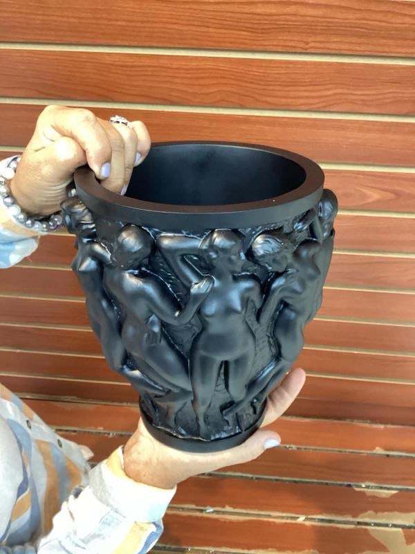 Xl Heavy Art Glass Lalique Style Black Bacchantes Vase H10Ã¢â‚¬Â - 8