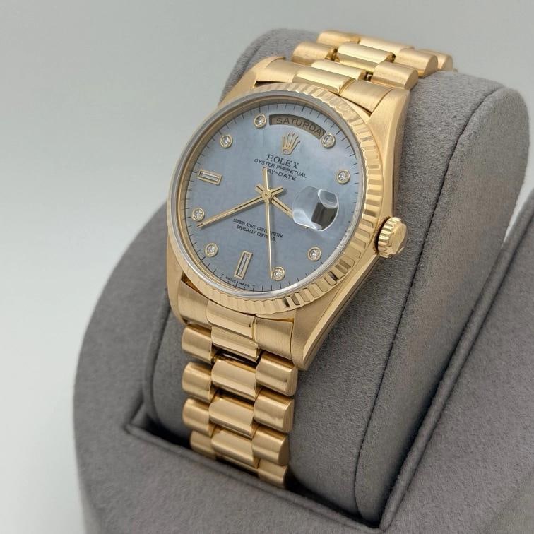 Rolex Day Date President 18348 36mm Blue Mother of Pearl Diamond Dial 18k Gold - 12