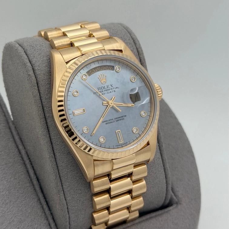 Rolex Day Date President 18348 36mm Blue Mother of Pearl Diamond Dial 18k Gold - 13
