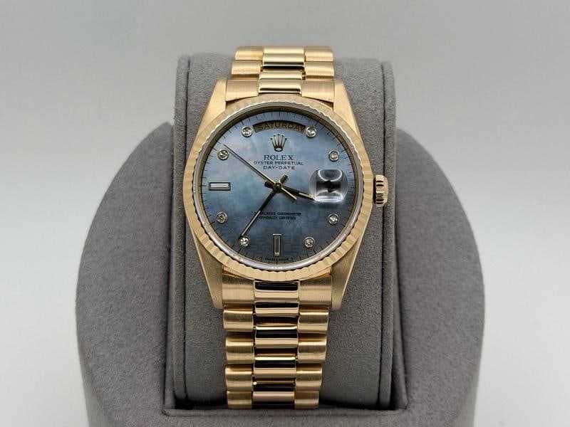 Rolex Day Date President 18348 36mm Blue Mother of Pearl Diamond Dial 18k Gold - 14