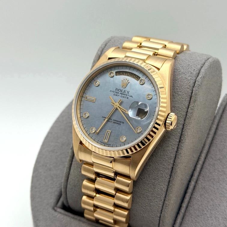 Rolex Day Date President 18348 36mm Blue Mother of Pearl Diamond Dial 18k Gold - 6