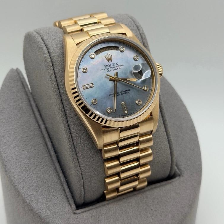 Rolex Day Date President 18348 36mm Blue Mother of Pearl Diamond Dial 18k Gold - 7