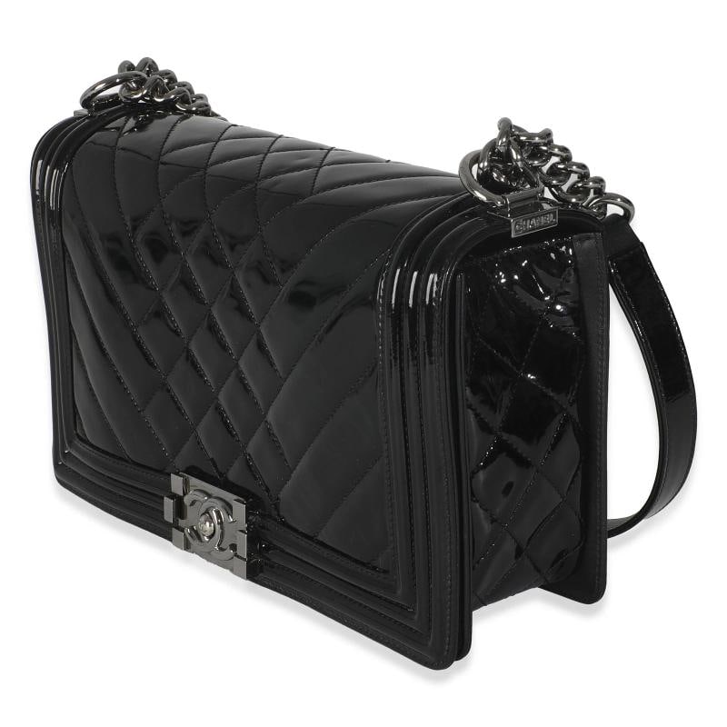 Chanel Black Patent Chevron Old Medium Boy Bag - 3
