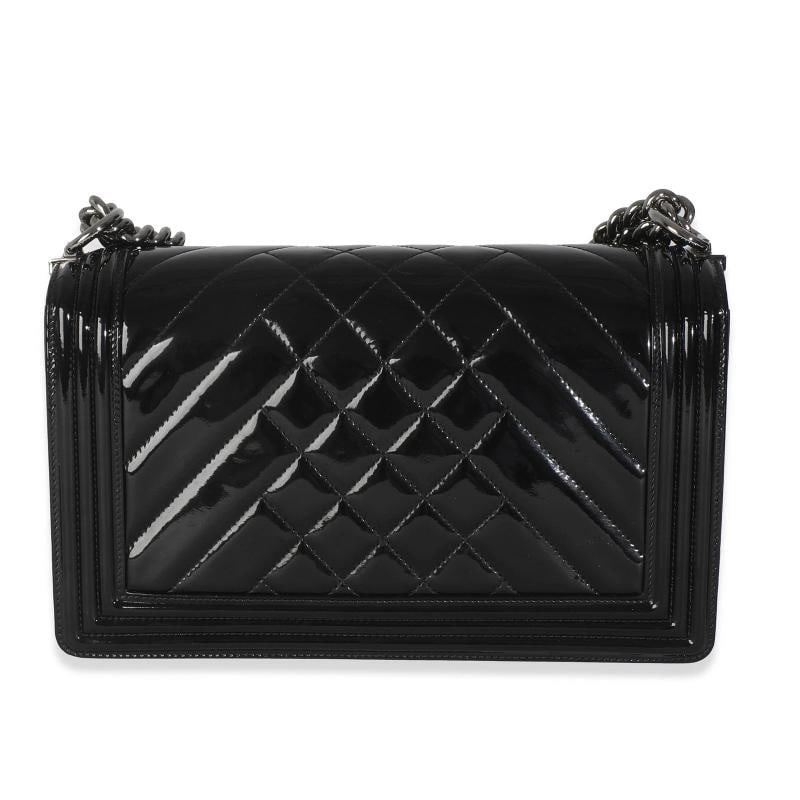 Chanel Black Patent Chevron Old Medium Boy Bag - 5
