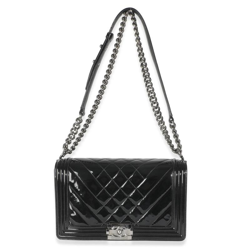 Chanel Black Patent Chevron Old Medium Boy Bag - 6