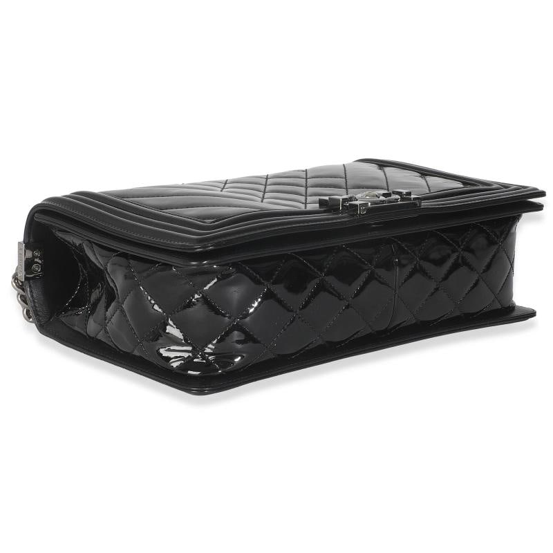 Chanel Black Patent Chevron Old Medium Boy Bag - 8