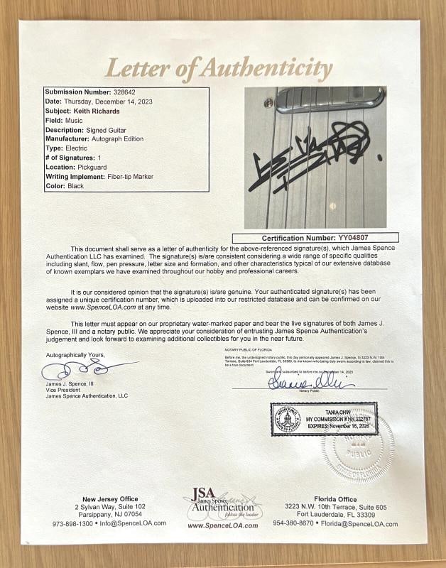 KEITH RICHARDS Signed Custom Guitar ROLLING STONES (JSA COA). - 4