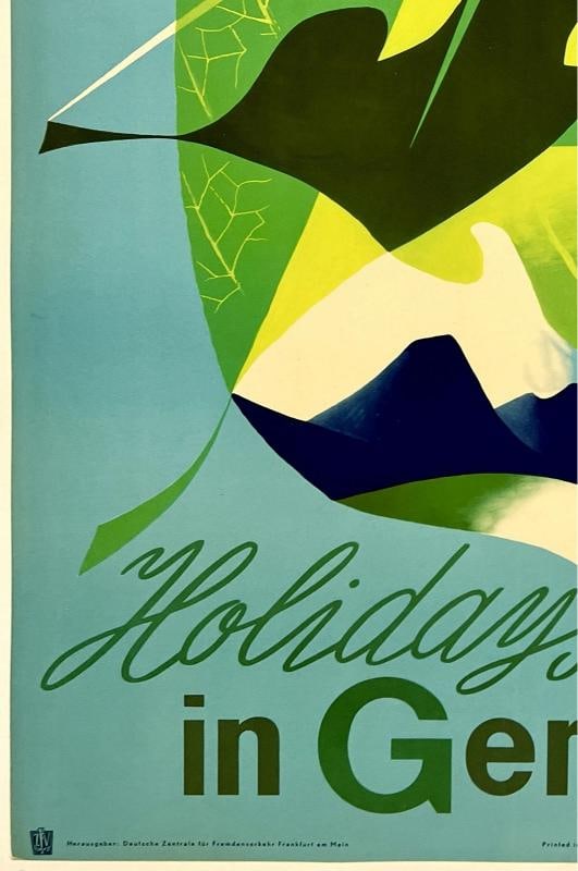 Original Vintage Poster HOLIDAYS IN GERMANY German Travel Tourism LINEN - 4