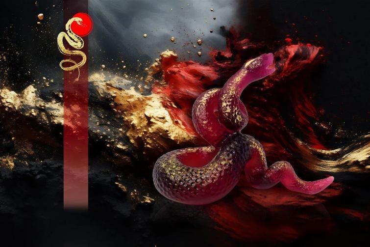 NEW DAUM CRYSTAL LIMITED ED. RED-GOLD SNAKE FIGURINE #02486-2 BRAND NIB - 2