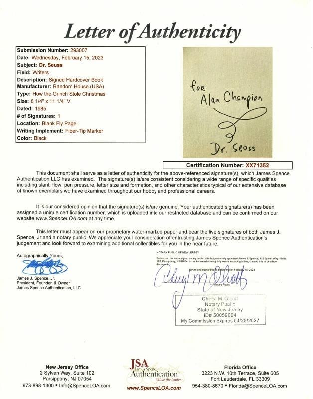 Dr. Seuss Original Signed How the Grinch Stole Christmas Book JSA Theodor Geisel - 4