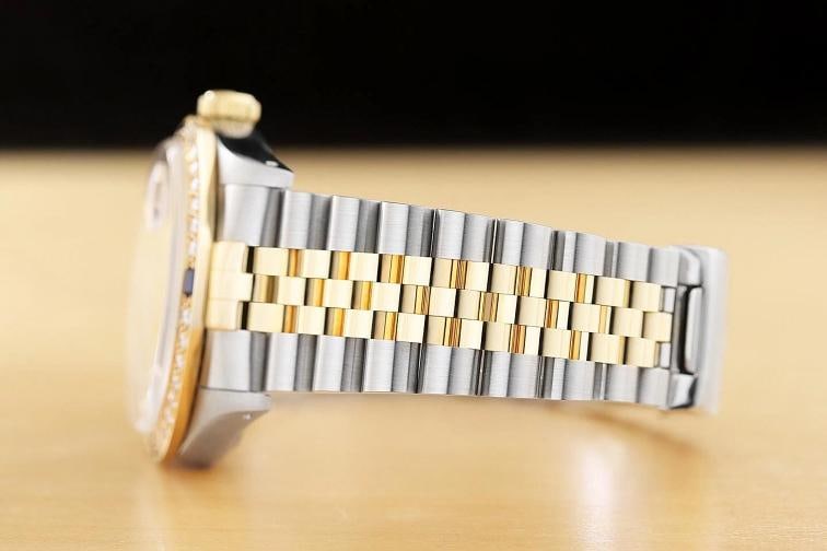 ROLEX DATEJUST 16233 CHAMPAGNE FACTORY DIAMOND SAPPHIRE 18K GOLD STEEL WATCH - 5