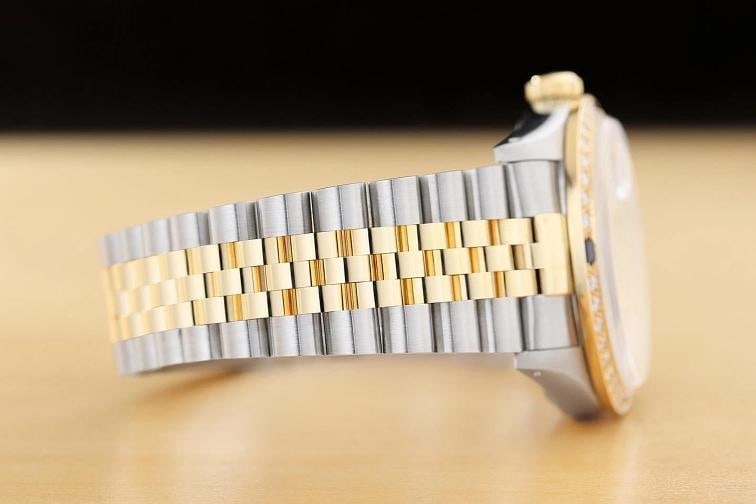 ROLEX DATEJUST 16233 CHAMPAGNE FACTORY DIAMOND SAPPHIRE 18K GOLD STEEL WATCH - 8