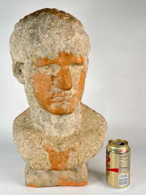 Antique Grand Tour Terracotta Bust Statue Roman General Marcus Vipsanius Agrippa - 16