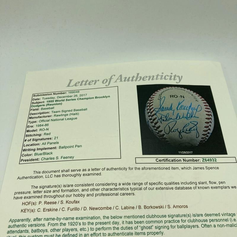 1955 Brooklyn Dodgers World Series Champs Team Signed Baseball Sandy Koufax JSA - 8